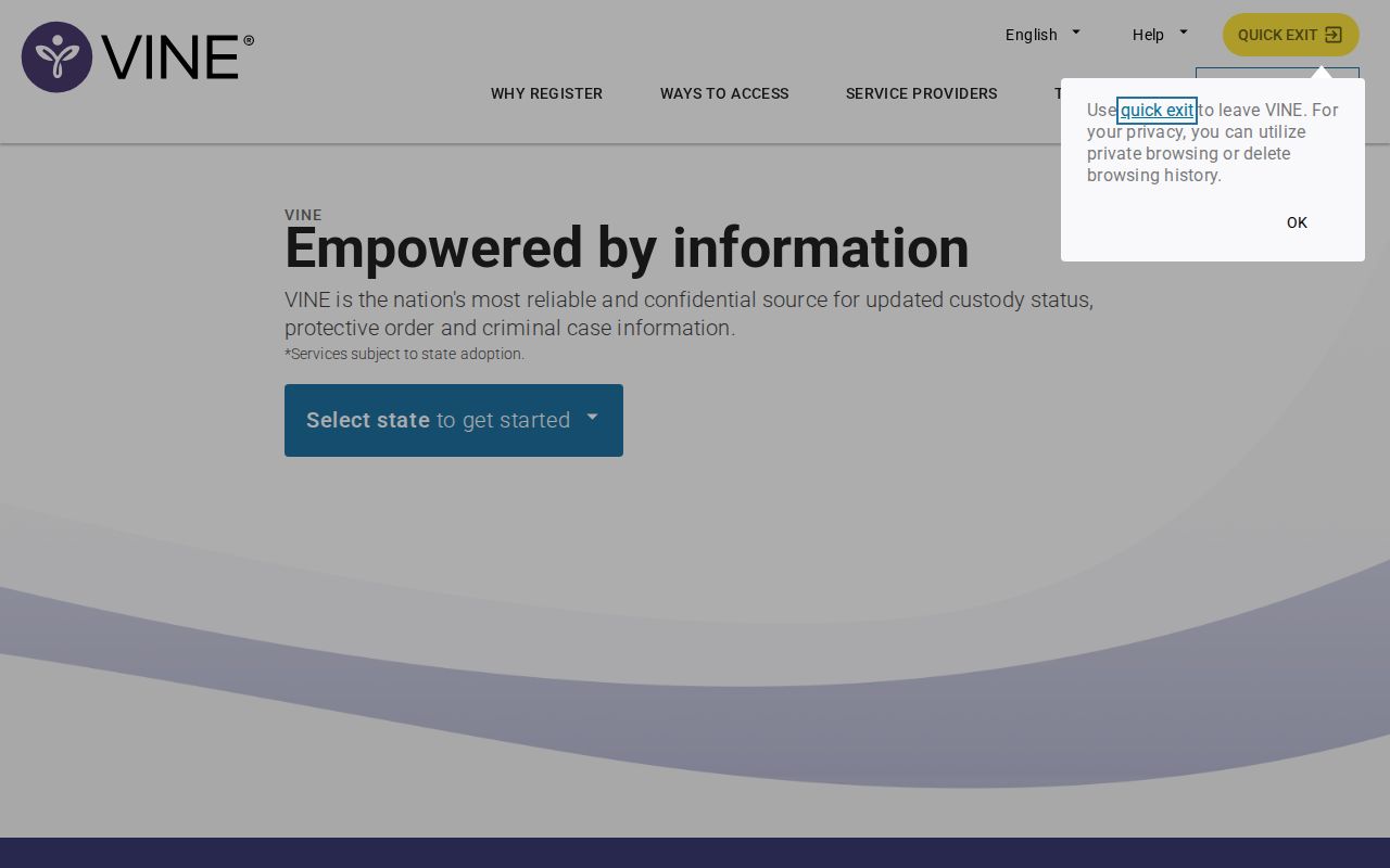 Bergen County VINE inmate check state-selection screen